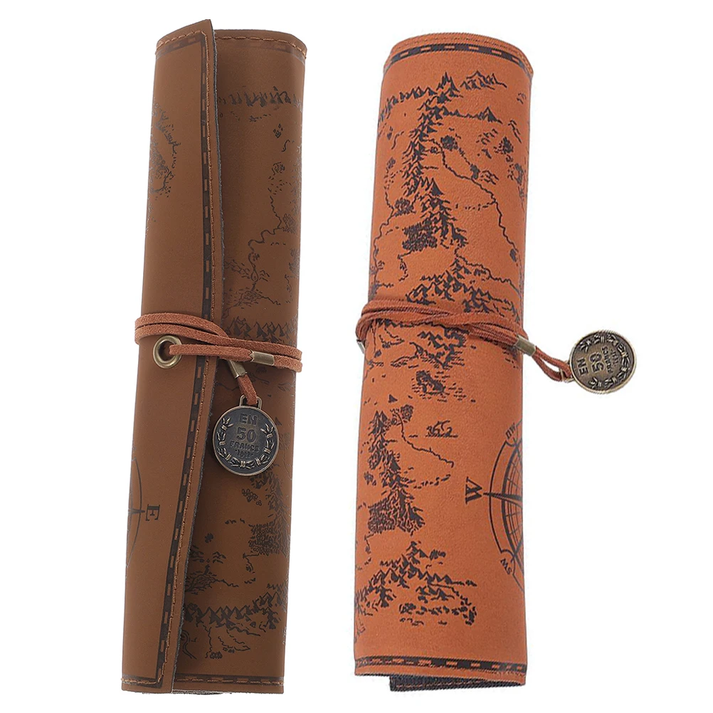 

2pcs Retro Case Vintage Canvas Bag Holder Storage Organizer For Pens Paintbrushes Art Supplies Decorative Pen Bag