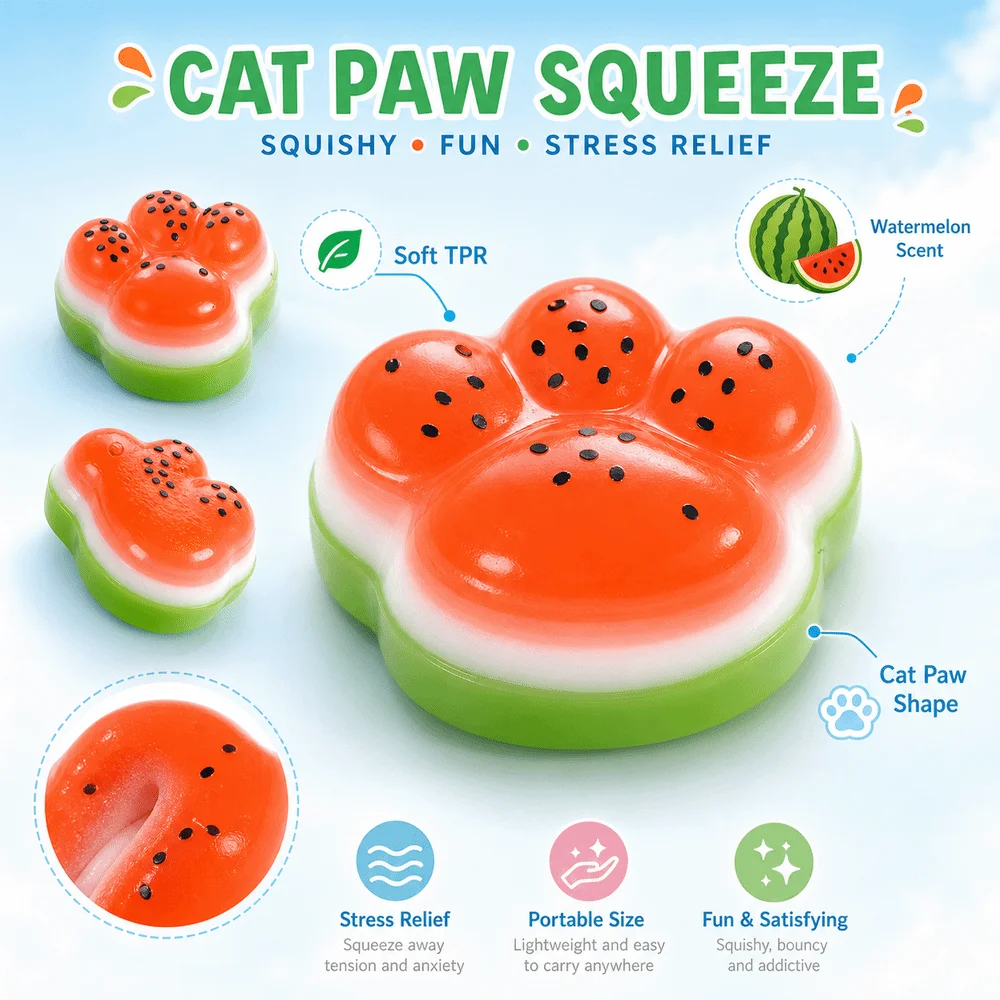 Cat Paw Watermelon Stress Reliever​​ Cream Slime Squeezable Anti-stress Squeeze Slow Rebound Stress Relief Toy