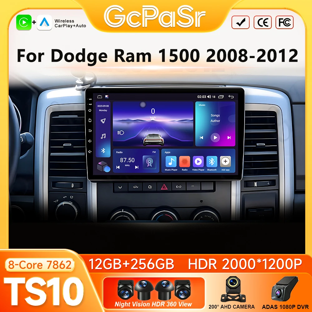 For Dodge Ram 1500 2008-2012 Car Radio Carplay GPS Navigation Android Auto Autoradio Android 16 Display Autoradio No 2din Stereo