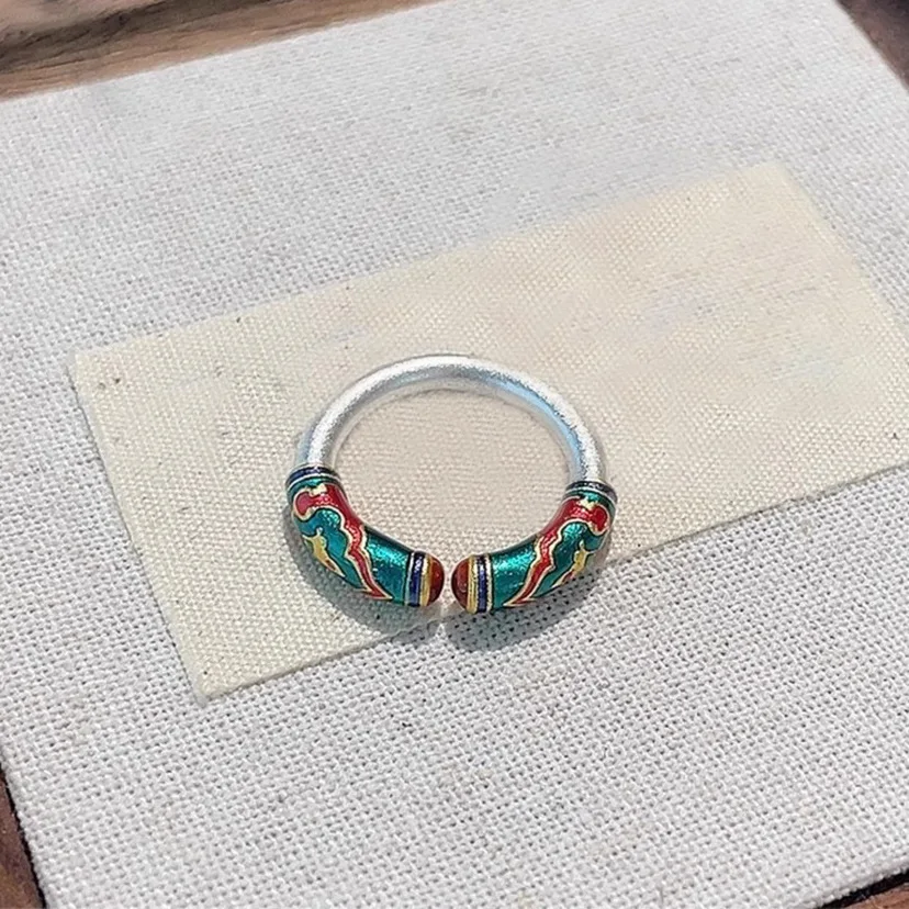 Silver new style new Chinese ancient method gold enamel retro ethnic style adjustable high-end women's jewelry