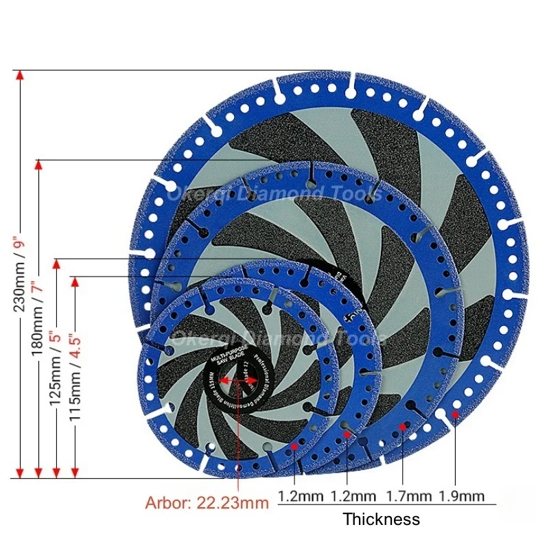 Lame de scie circulaire en diamant brasé, disque à tronçonner, acier, métal, pierre, fonte, barres d'armature, aluminium, outils de coupe, 115, 125, 180, 230mm