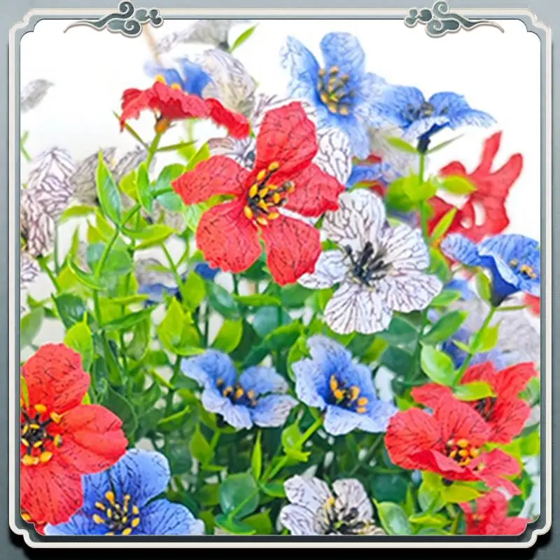 Decoración duradera de cesta de flores del día patriótico para el día de la independencia de la puerta delantera 4 de julio para interior exterior rojo blanco azul Dur