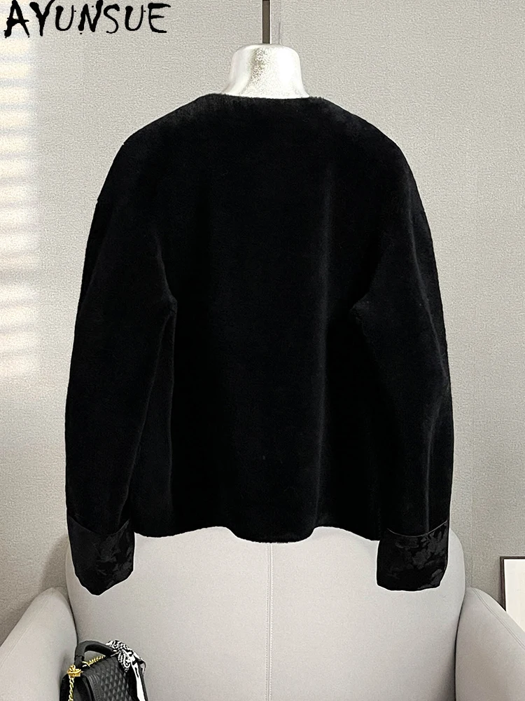 AYUNSUE 100% Naturalna Kurtka z Futra Jagnięcego Damska 2025 Zima Krótka Kurtka Futrzana Damska Odzież Elegancka Nowość w Odzieży Wierzchniej Ropa Para Mujer