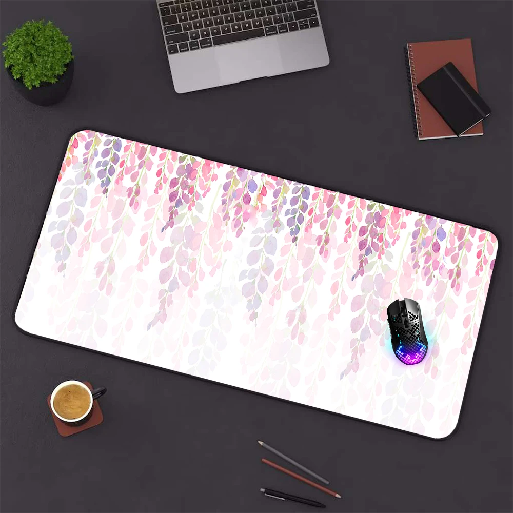 Pink Xxl Mouse Pad Flowers Plant Desk Mat Big White Custom Mousepad Aesthetic Gamer Girl Desktop Kawaii Accsesories Sublimation