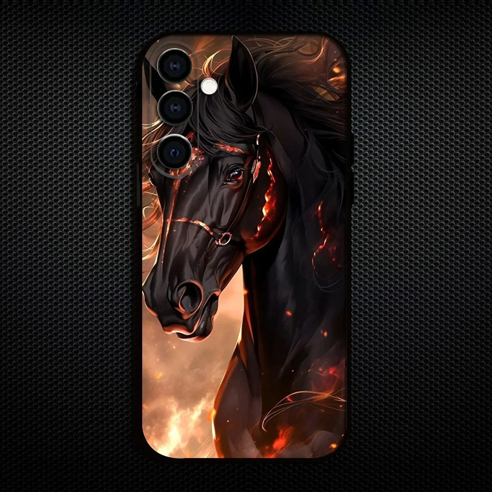 Custodia per telefono Animal Black Horse per Samsung Galaxy A73/A72/A71/A70/A53/A52/A51/Altri Soft Black Shell