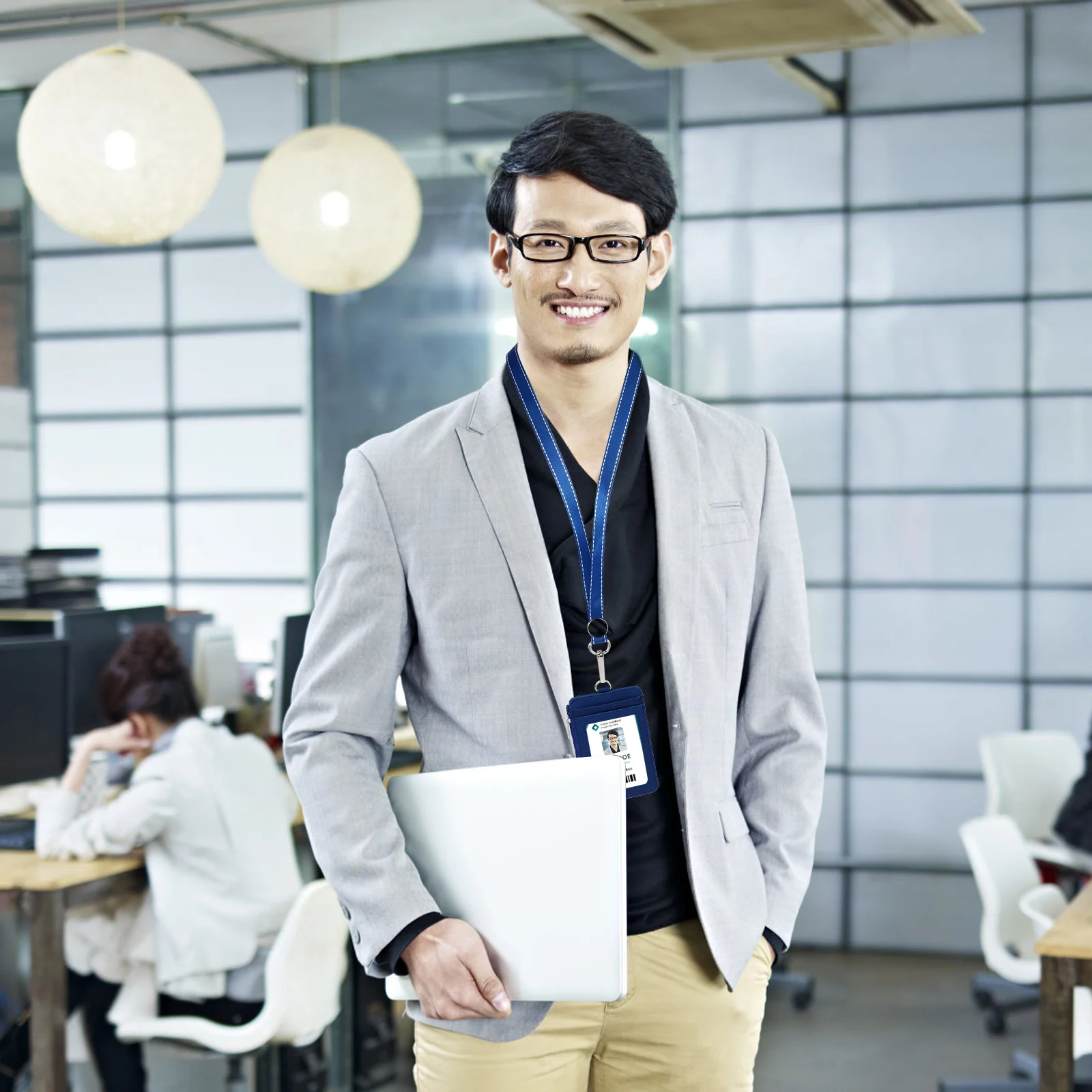 

Vertical Badge Holder Dark Blue Id Holder with Detachable Lanyard Swivel Clip Business Card Pass Badge