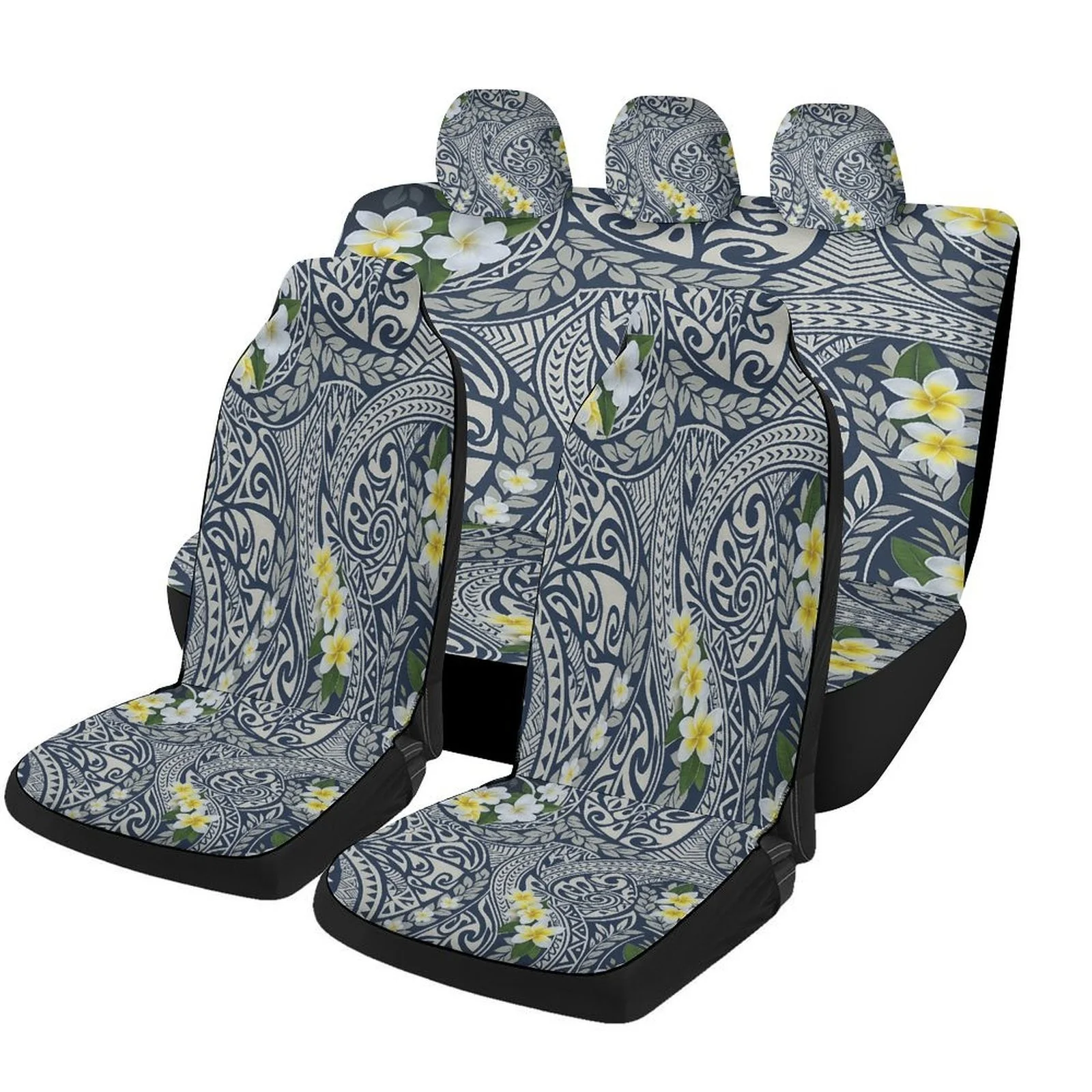 

Floral Tribal Pattern Car Seat Cover Set - High-Quality, Machine Washable, Universal Fit For 2 Front & Rear Seats, All-Season Pr