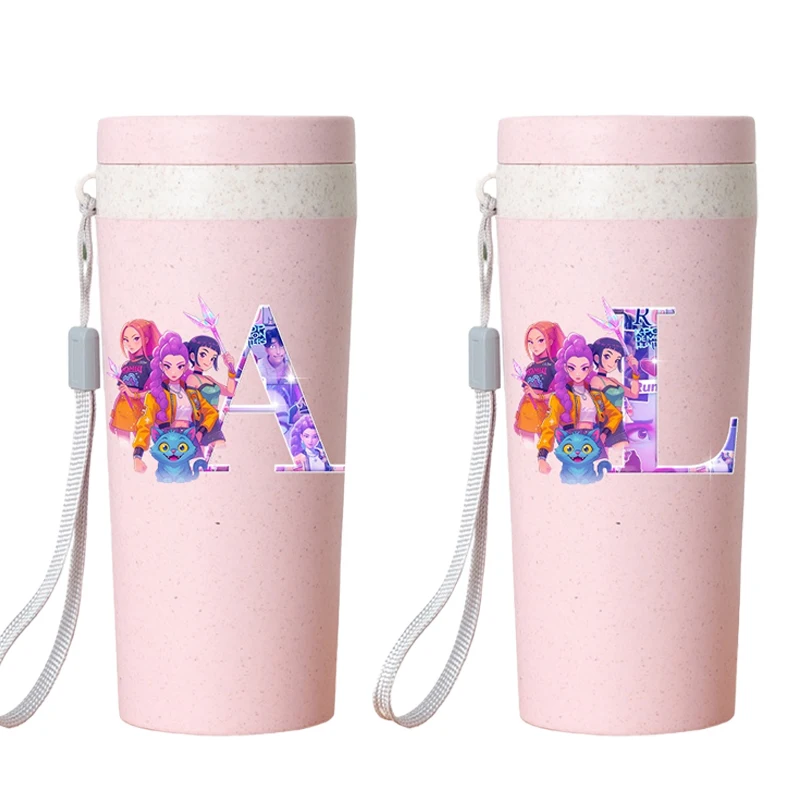 

350ml K Pop Demon Huntersd Girls Water Bottles Kawaii Cartoon Letter A-Z Printed Water Cup Summer Outdoor Sports Water Bottle