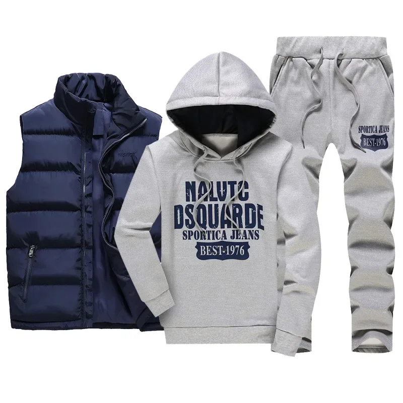 2024 Men's Tracksuits Casual Set 3 Pieces Warm Vest Sweatpants Hoodie Letter Printed Plus Size 5XL Mens Joggers Set Sweat Suits