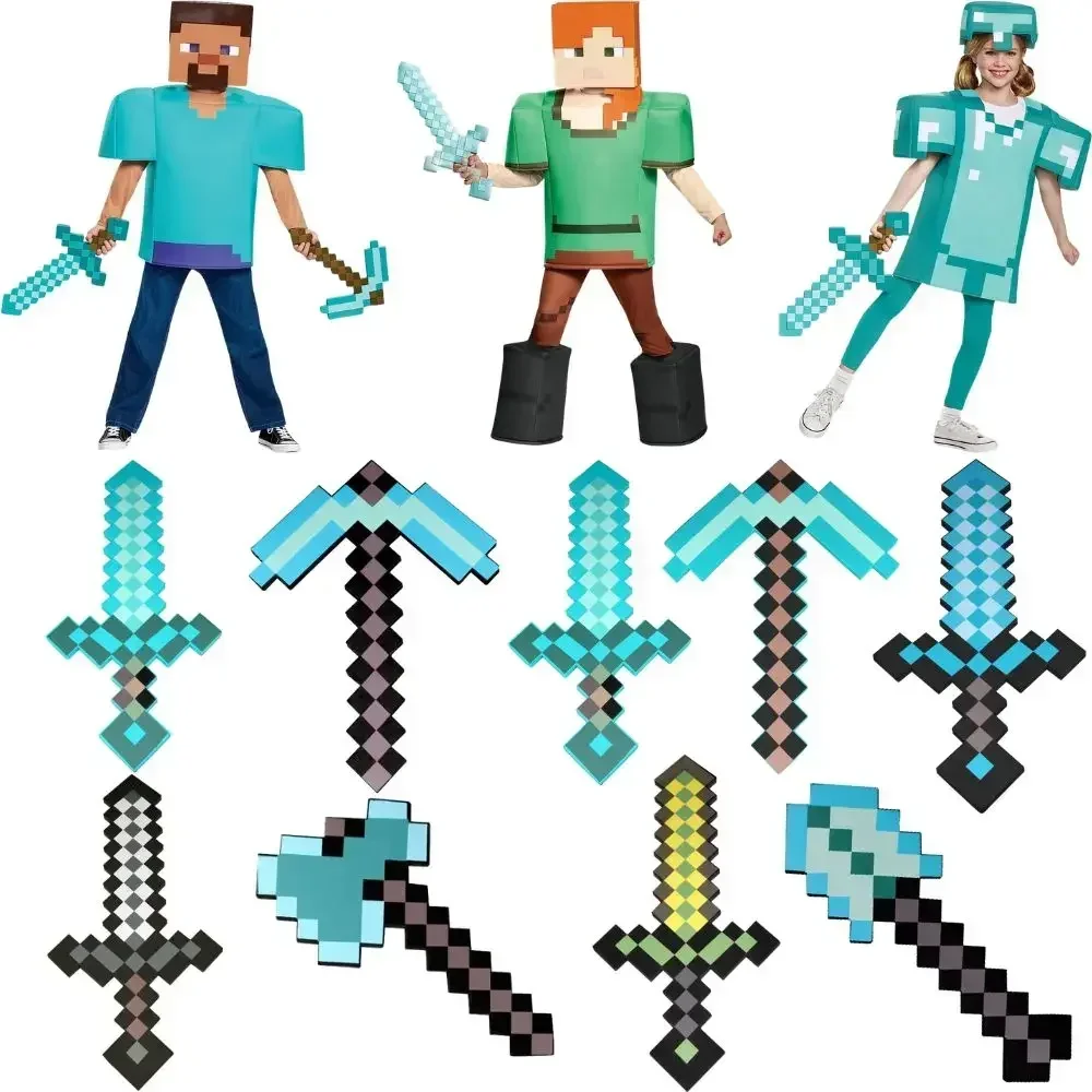 steve Design Blue Diamond Sword Soft EVA Foam Toys minecrafte Axe shovel Sword Boys Lovely Toys For Children fans birthday gifts