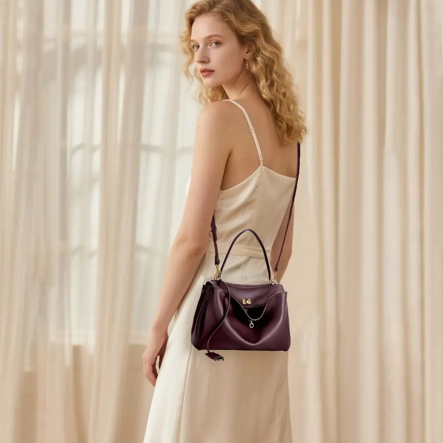 حقيبة يد جلدية للنساء حقائب كتف جلدية ناعمة مع حزام كتف للسيدات حقيبة كروس للسفر والعمل ميد