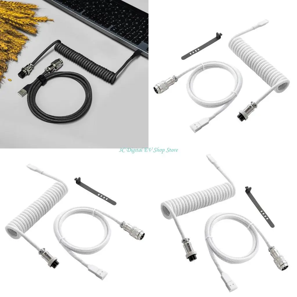 E74D Aviation USB Keyboards Cable Coiled USB Cable for Enhances Gaming Experience