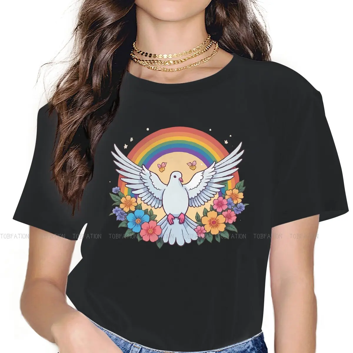 Regenbogen 4xl T-Shirt für Mädchen Frieden Taube kreative Geschenk idee T-Shirt Zeug ofertas