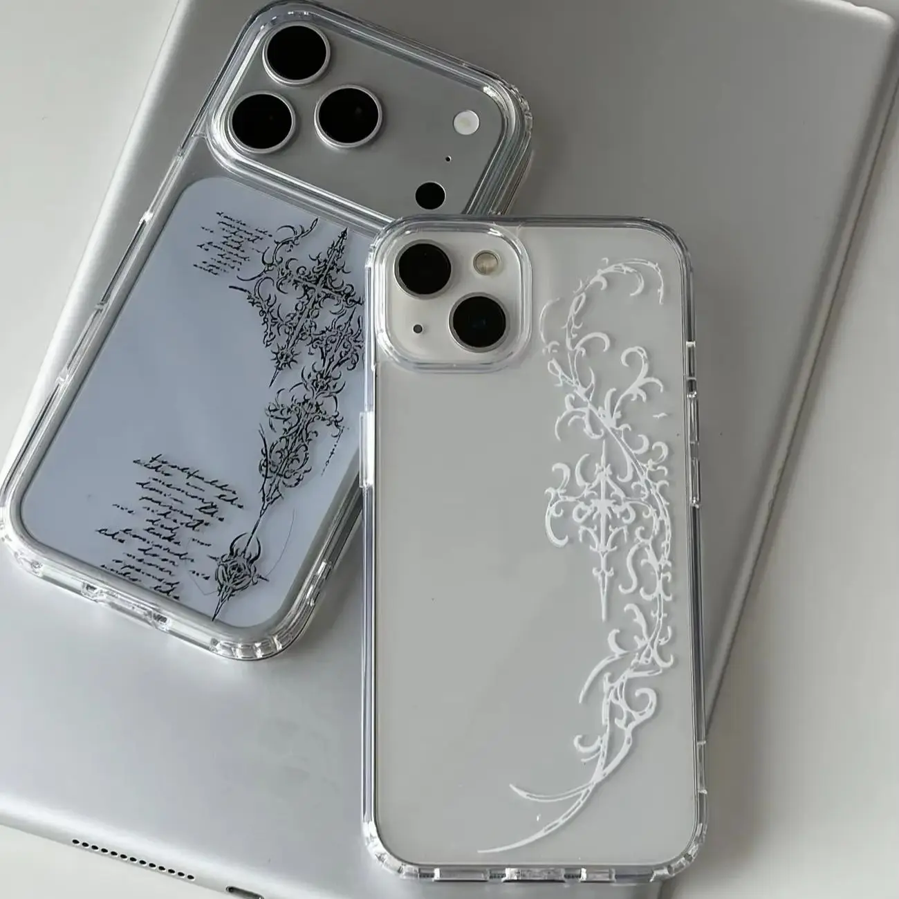 Gotycki Biały Cierniowy Krzyż Przezroczysty Futerał na Telefon iPhone 17 16 15 14 13 12 11 Pro Max 17air XR XS 7 8 PLUS MINI — 2