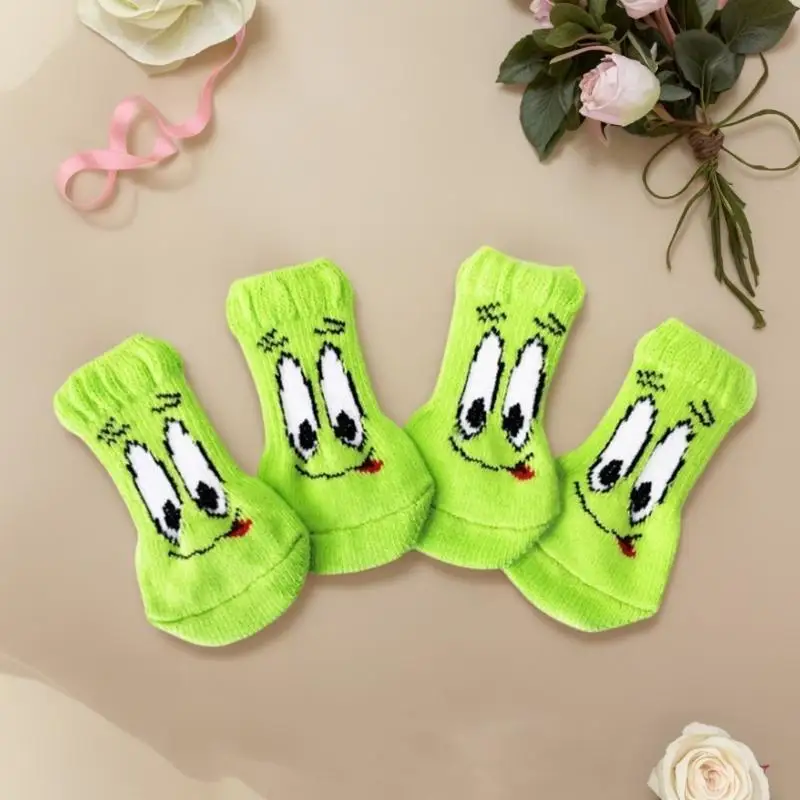 4pcs Winter Pet Dog Socks Soft Comfortable Pet Socks High Elasticities Socks 0XXB