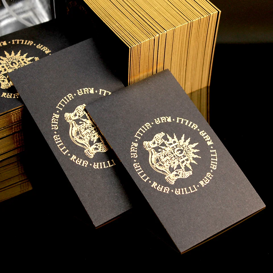 Custom Embossed LOGO Business Card Printed with QR Code Gold Foiled Edge Name Card Office Supplies Black Card Specialty Paper