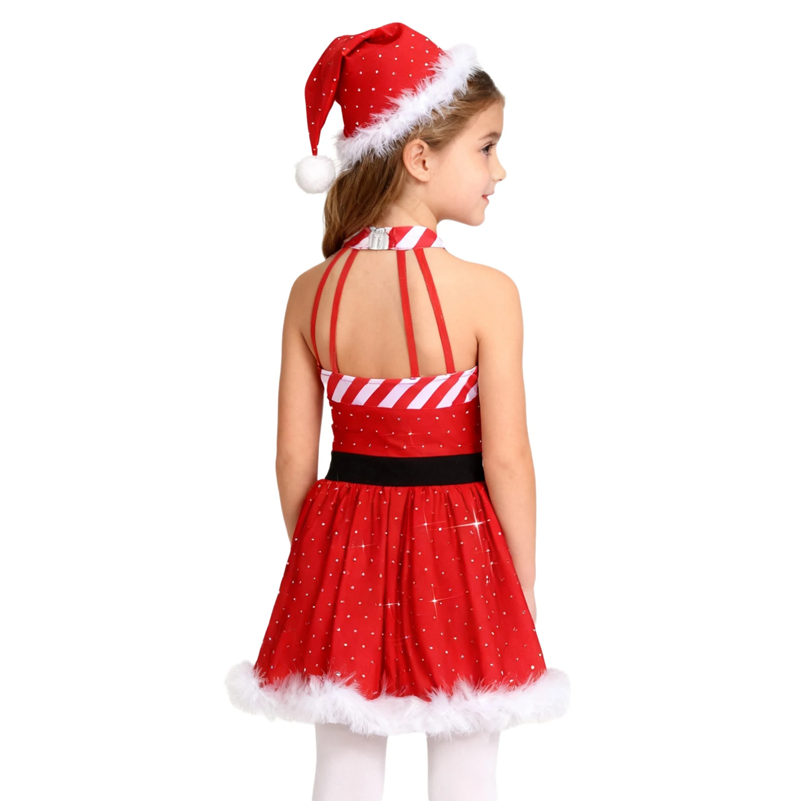فتاة عيد الميلاد سانتا كلوز زي بريق الراين شبكة توتو فستان الباليه الرقص الجمباز يوتار لقضاء عطلة كرنفال الطرف