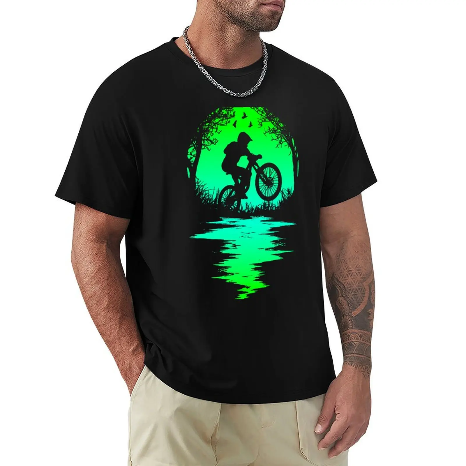 

Funny Mountain Bike MTB Biking Cycling Sunset Silhouette T-Shirt Basic Comfort Fit T-Shirt for Men