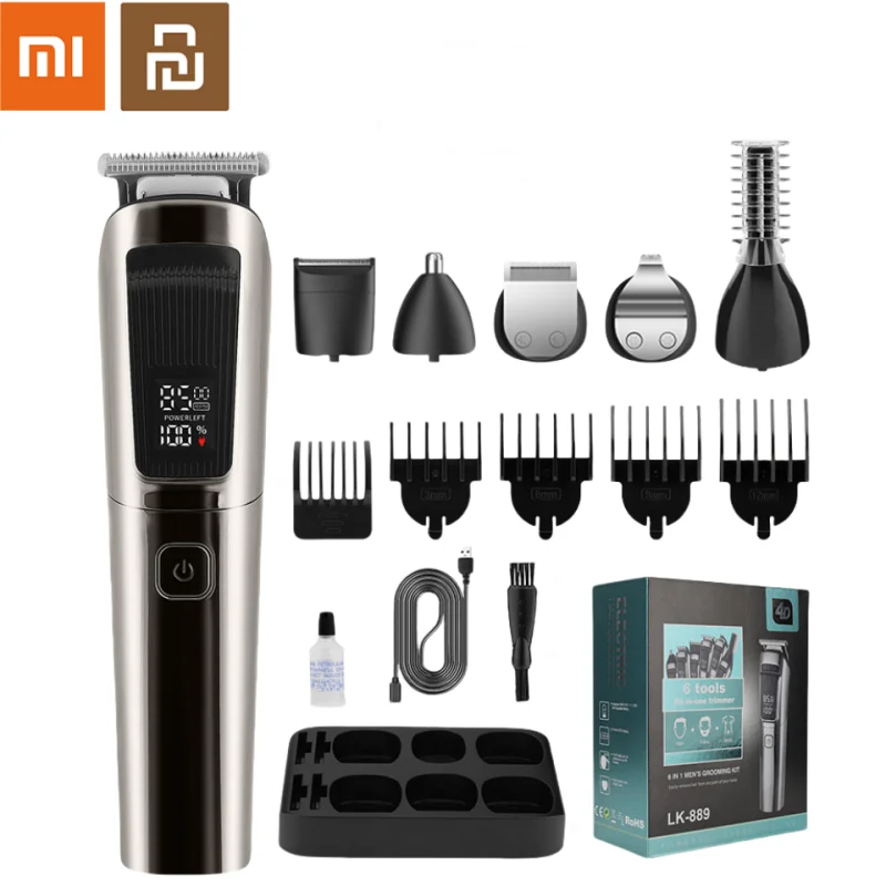 Xiaomi Youpin Professional IPX6 Waterproof Hair Clipper Men Rechargeable Cordless Electric 6 In 1 Multifunctional Hair Trimmer