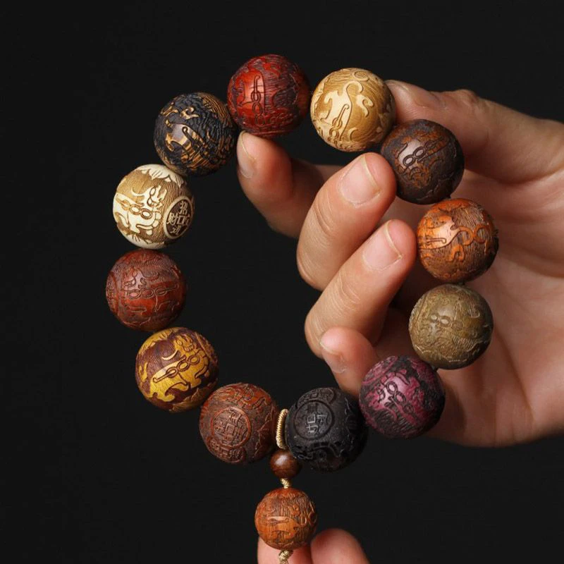 Bracelet de prière en bois classique 20 mm, fait main, perles en bois sculptées avec pendentif, pour cadeau de bijoux