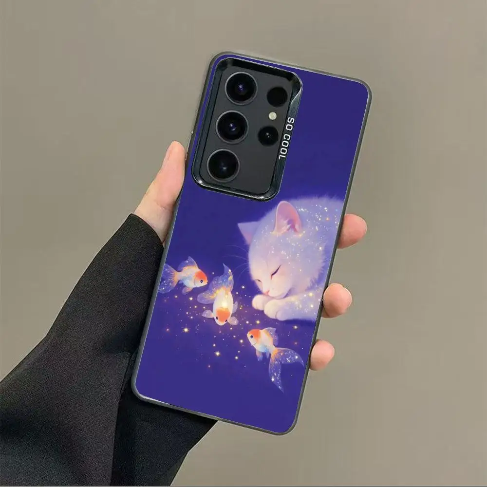 

Fish and cat patterns Phone Case case for Galaxy S25 S24 S23 S22 S21 S20 Ultra/ FE/Plus shock-proof rear cover anti-fingerprint