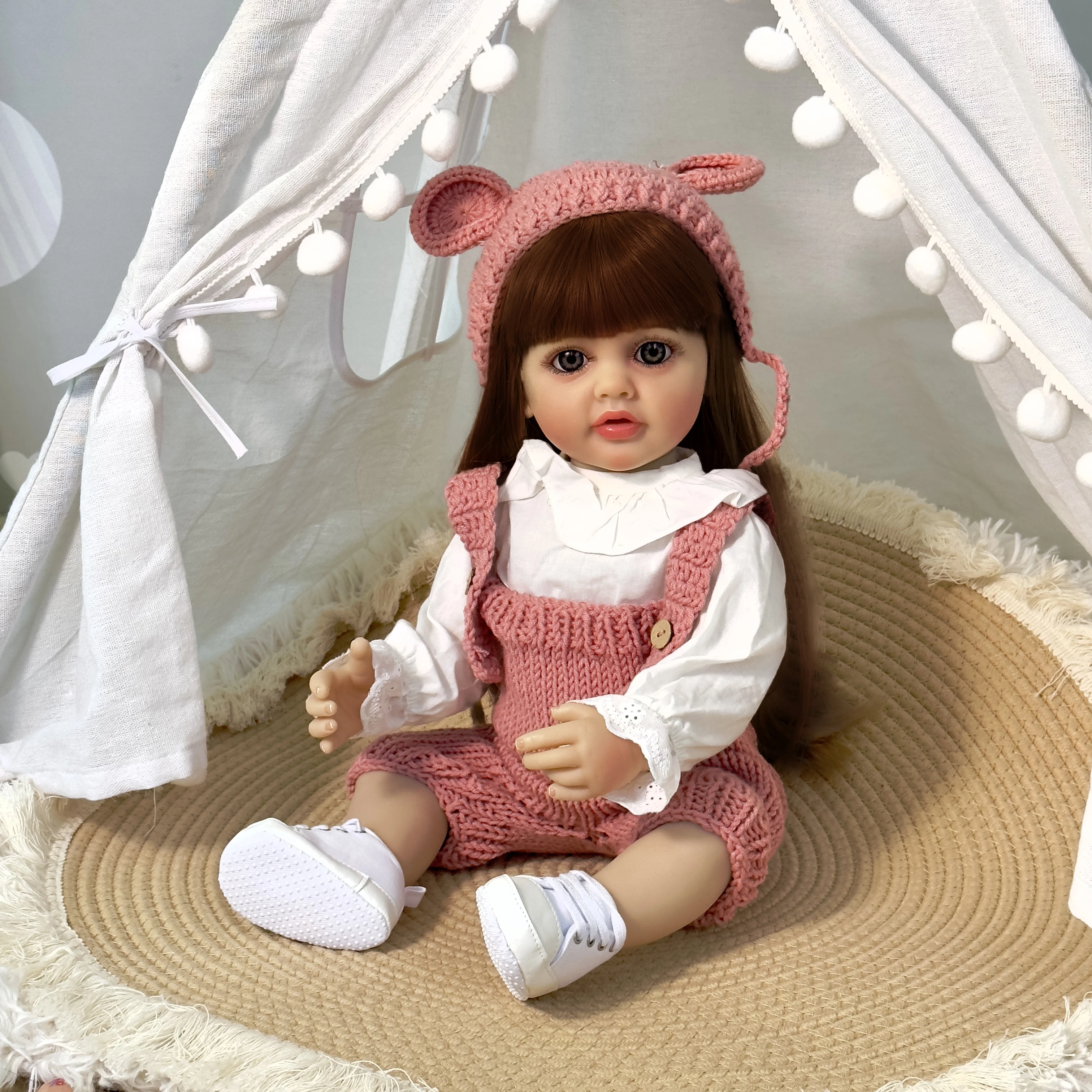 

1PC 22 inch full vinyl realistic cute Reborn princess, long hair, children's bath toy doll, birthday gift,
