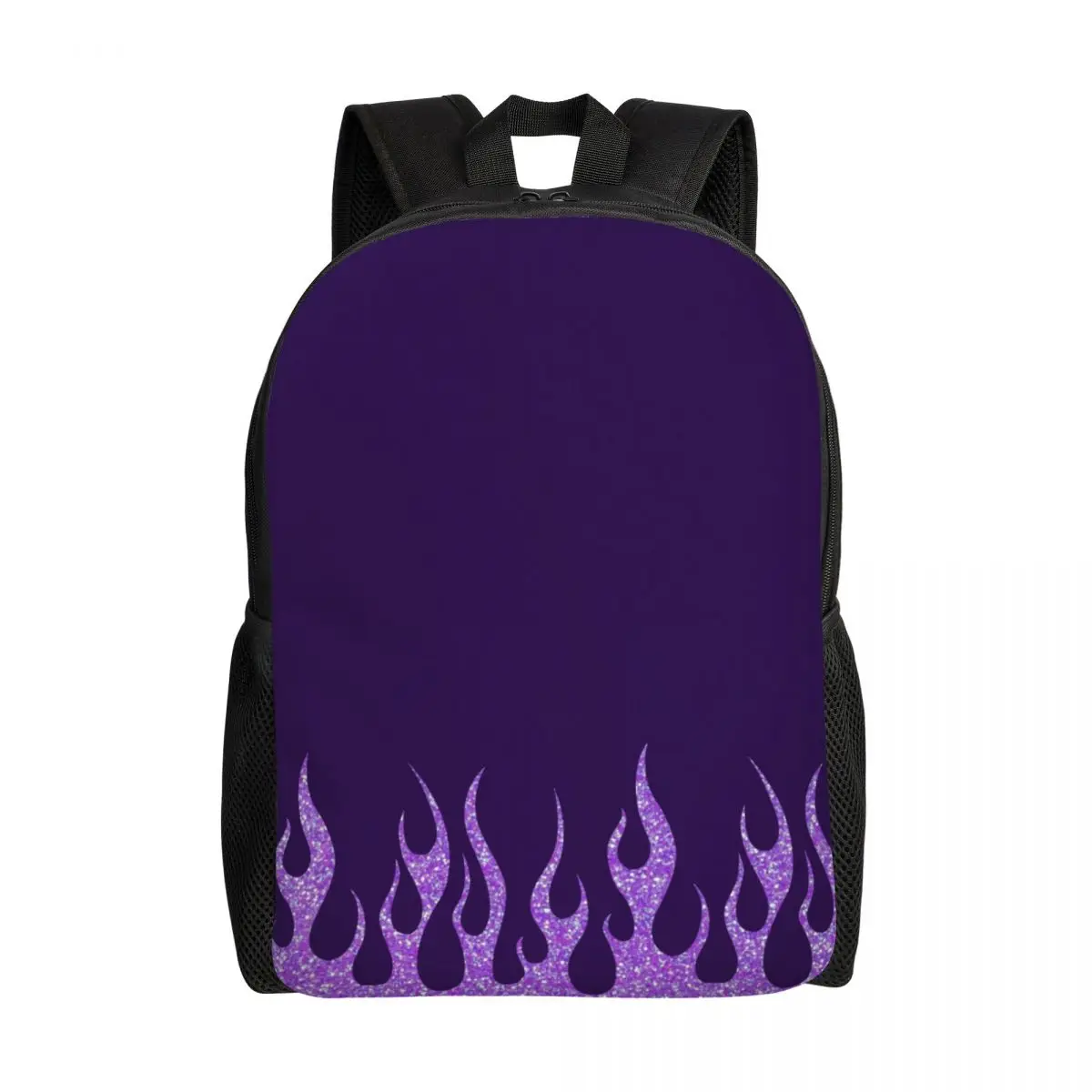 Customized Purple Glitter Flames Backpack Women Men Fashion Bookbag for College School Vintage Fire Aesthetic Bags