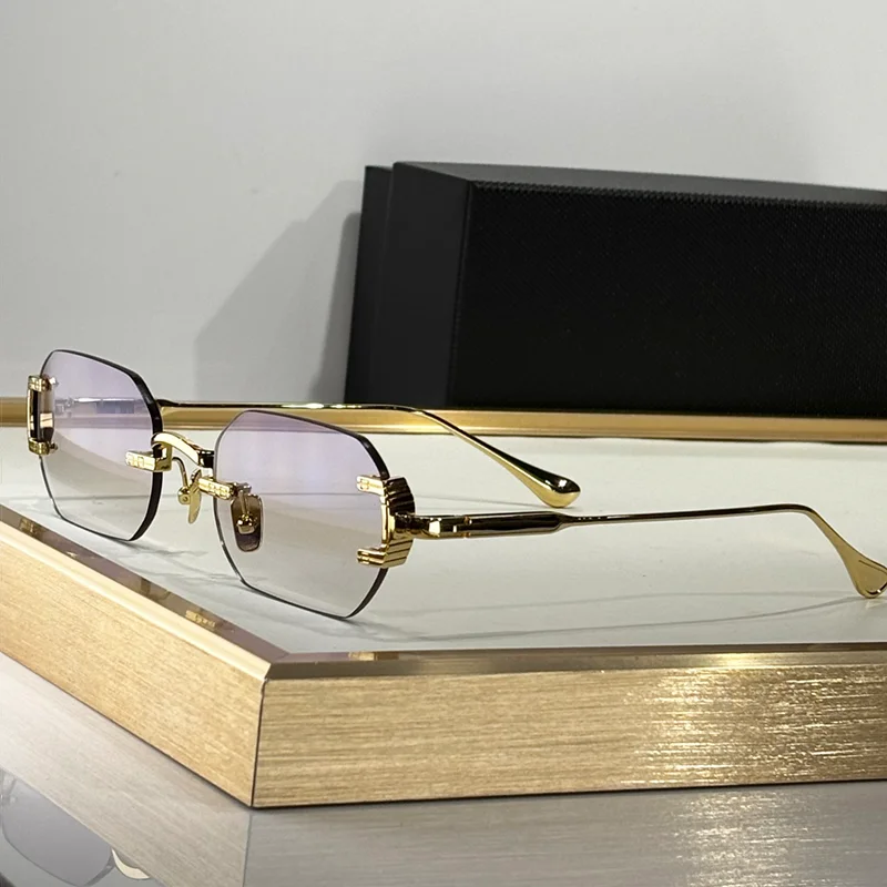 

KIZN AMARU INS Fashion Gold Rimless Sunglasses for Men Designer Hand Craft Top Quality Boundless Alloy Solar Glasses for Male