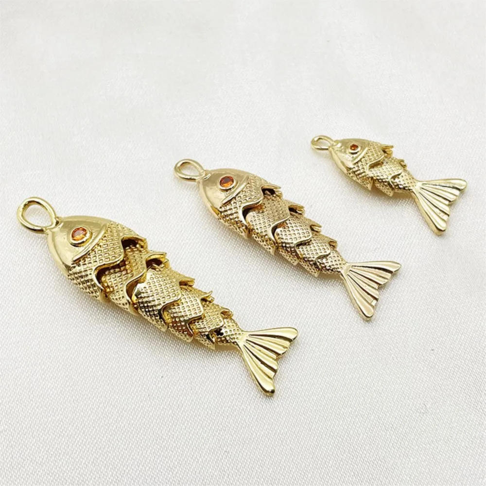 1Piece 18K Gold Brass Ocean 3D Fish Animal Movable Charms Pendants For DIY Fashion Necklace Bracelet Jewelry Making Findings