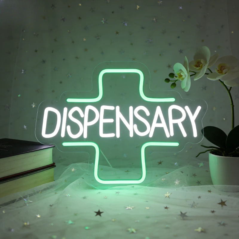 Green Herbal Wellness - 디스펜서리 크로스 네온사인 그린 LED USB