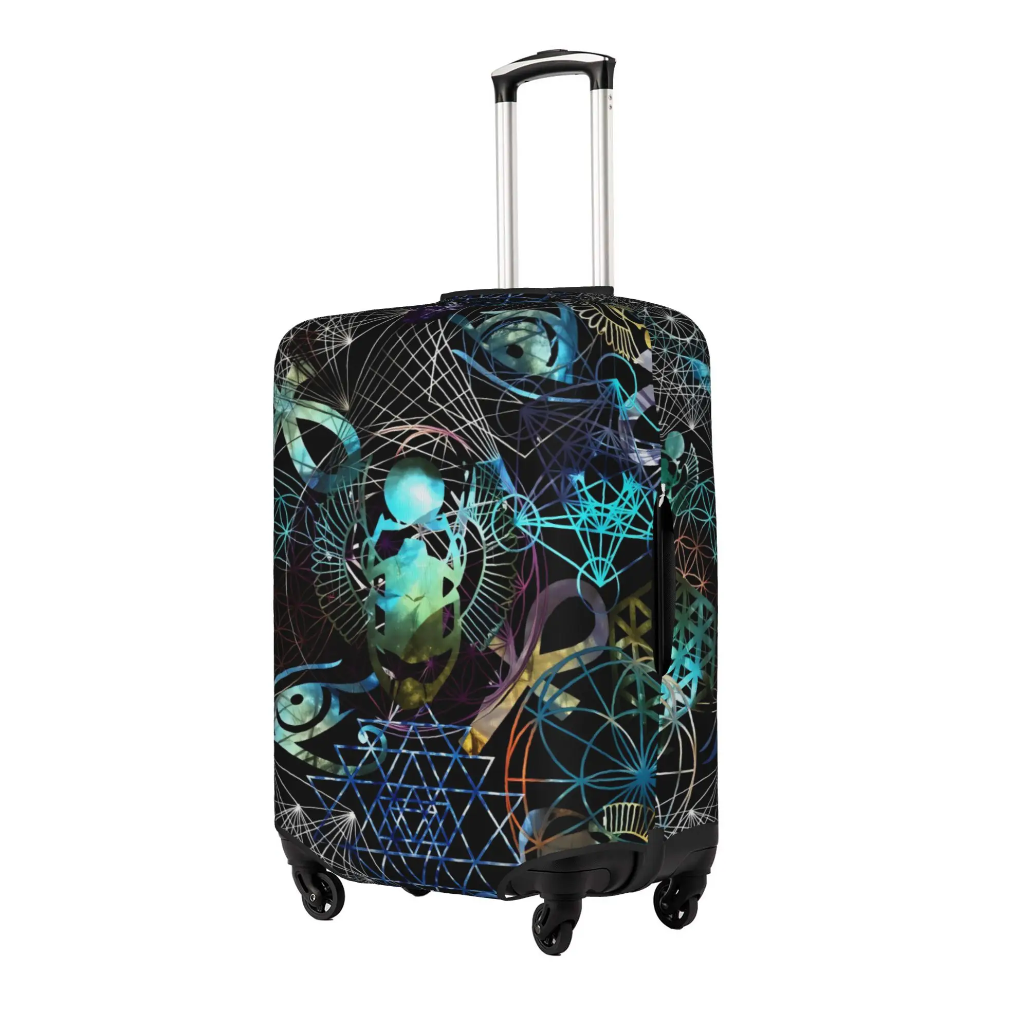Flower of Life Ancient Egyptian Talismans in Black  Luggage Cover Sacred Geometry  Suitcase Protector Covers Suit For 18-32 inch
