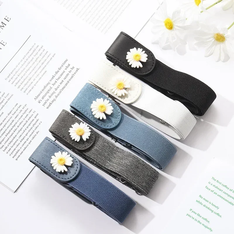Jeans Elastic Belt Men Denim Belt No Marks Versatile Invisible Elastic Women No Punching Decoration Waistband Inset Style Belts