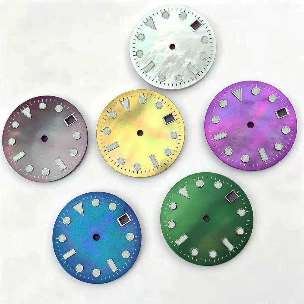 NH35 Dial 28.5mm Pearl Shell Refractive Color Dial Luminous Dial Single Calendar Fit NH35 Movement Watch Dials Watch Accessories