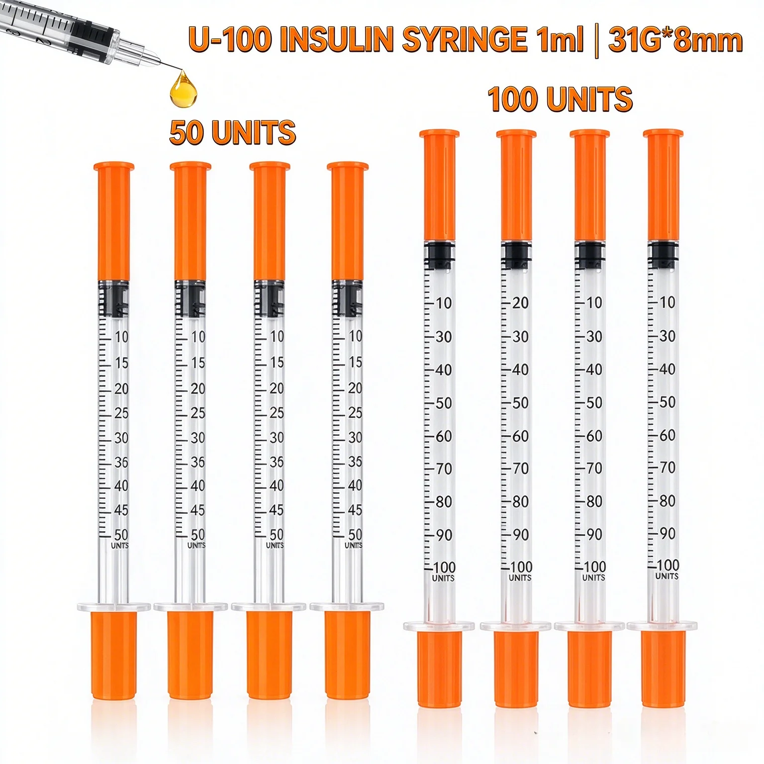Sterile Disposable Syringes Set 0.5ml/1ml with 31G X 8mm Needle Individually Wrapped for Lab Pet Feeding & Measuring 25/100 Pcs
