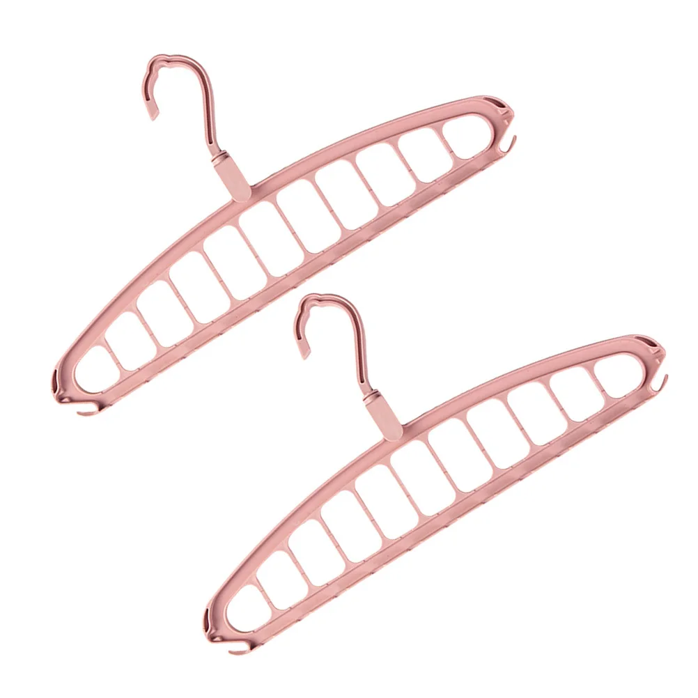 

2pcs Folding Storage Hangers 9-Hole Rotatable Smooth Edge Space Saving Wardrobe Organizer For Home Dorm Laundry Use Pink