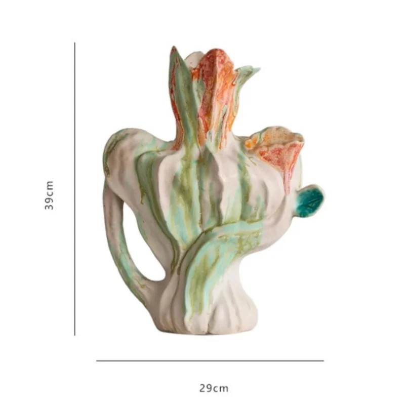 Handmade Flower Bud Shaped Irregular Hollow Out Colorful Graffiti Ceramic Vase Crafts Home Decoration