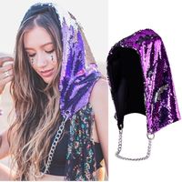 Fashion Gothic Sequin Caps Street Punk Retro Party Rave Hood Hats Vintage Hip Hop Hats for Women Man