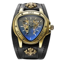 Luxury Automatic Mechanical Watch Brown Black Leather Steampunk Men Skeleton Clock Male Orologio Man Hombre Relogio Masculino