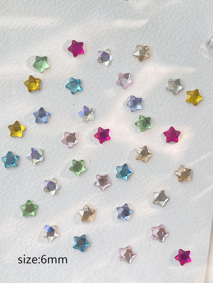 50pcs Estrellas Mixtas 4MM/6MM Color Navidad Corea Estilo 3D Lindas Decoración para Uñas 6