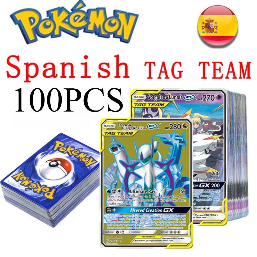 Cartões pokémon inglês/espanhol/francês, 50-100 peças, vstar v gx mega tag team ex, cartão de batalha, venda quente, cartão de jogo de mesa, presente