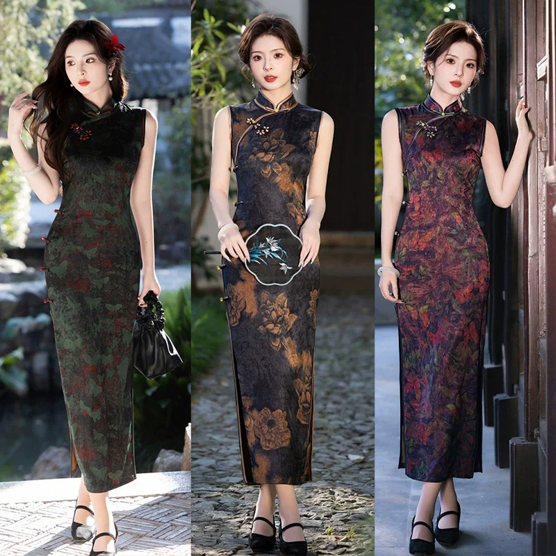 

Летнее новое длинное платье Cheongsam в китайском стиле, повседневное ретро, молодой стиль, элегантная улучшенная юбка Cheongsam, платье Qipao
