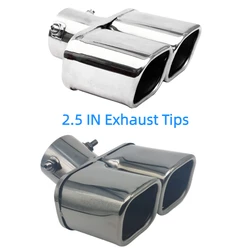 1 PCS Silver/Black Car Dual Exhaust Tip Square Outlet Exhaust Pipe Universal Stainless Steel Exhaust Muffler Inlet 2.5