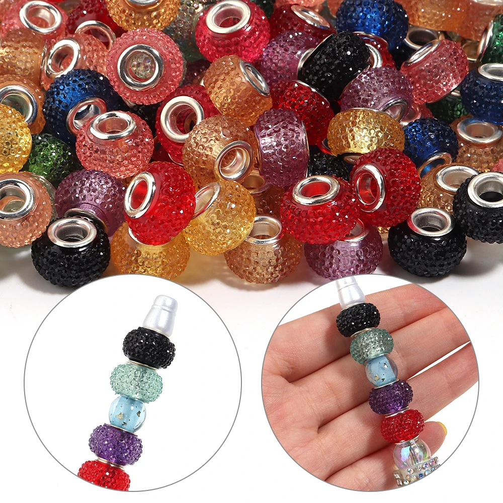 20 Stück/Los Harzperlen mit großem Loch, bunte, transparente lose Spacer-Perlen für Schmuckherstellung, DIY-Armbänder, Handyketten-Zubehör – Detail 2