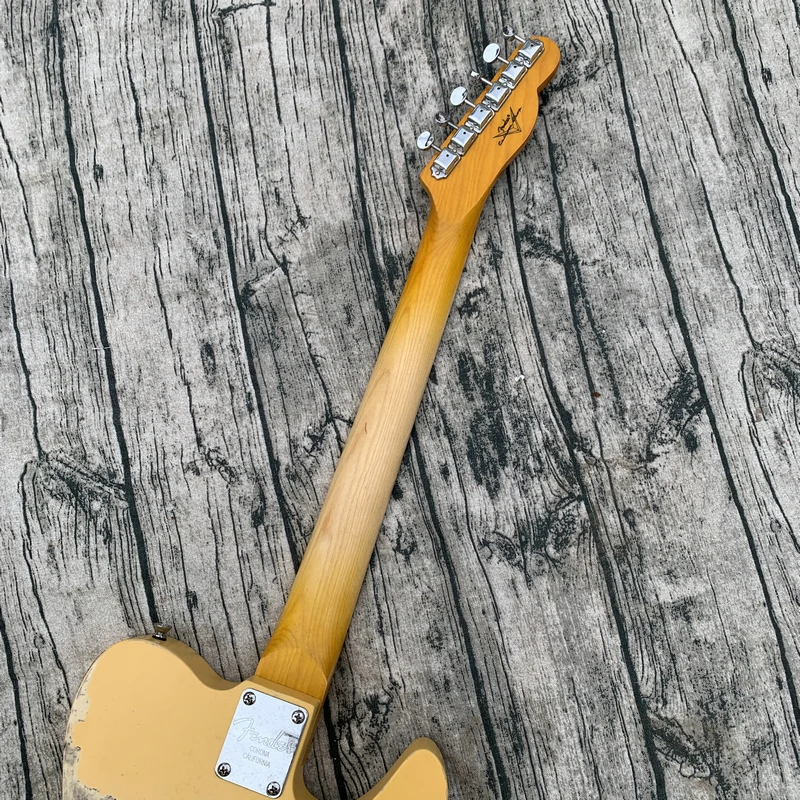 Left Hand Electric Guitar Tel light yellow Body Rosewood Fingerfrets Fixed Bridge Black Pickguard  Factory Custom