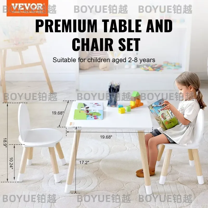 Wooden Kids Activity Table and 2 Chairs Set Multifunctional Furniture for Art Crafts Reading Learning Playroom Study Desk view 4