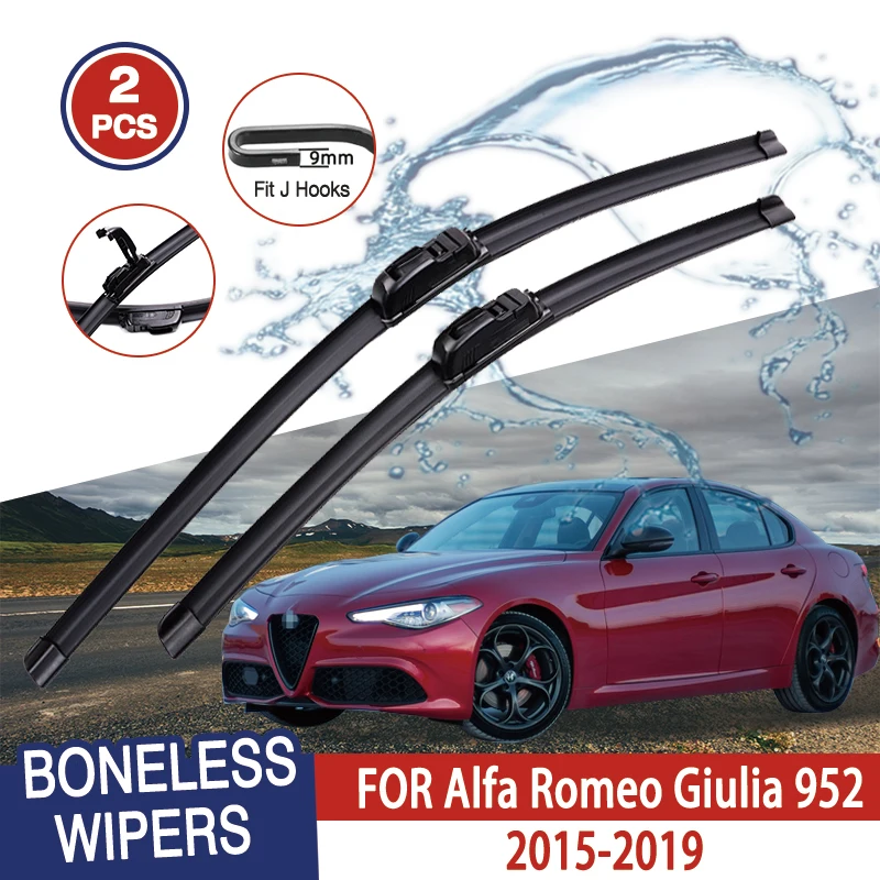

For Alfa Romeo Giulia 952 2015-2019 Car Windshield Wiper U-type Soft Rubber Frameless Bracketless Car Wipers 24"+18"