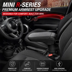 Premium Center Console Armrest Upgrade for MINI Cooper R55 R56 R57 R58 R59 R60 R61 Custom Fit Leather Arm Rest with Storage Box