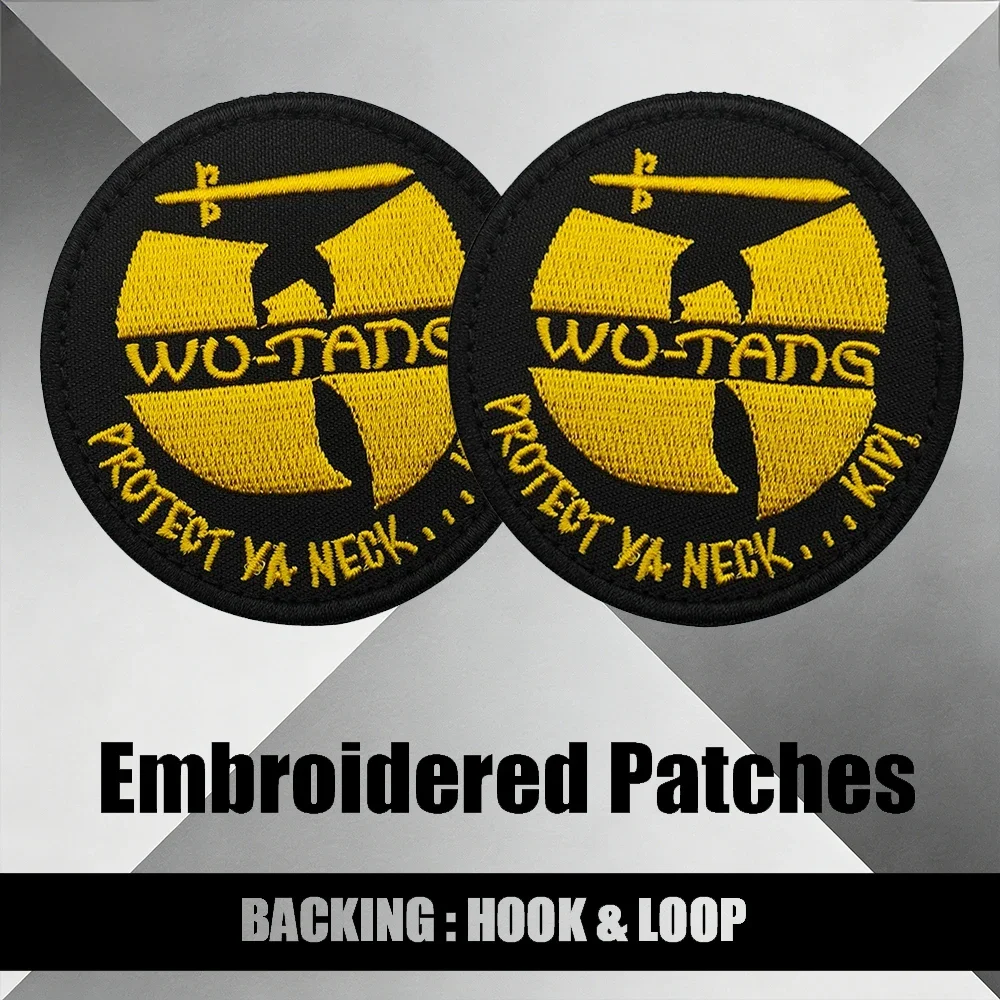 Classic Hip-Hop Wu-Tang Clan Fabric Patch Yellow 'W' Logo 'Protect Ya Neck' Slogan High-Quality Embroidered Badge