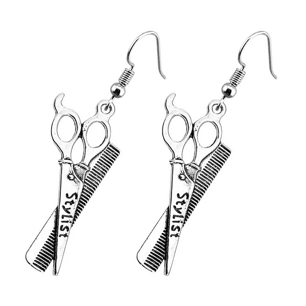 

1 Pair 3D Stylist Scissors Blow Dryer Brush Earrings Alloy Dangle Ear Hooks Fashion Women Ear Decors Unique Cartoon Design