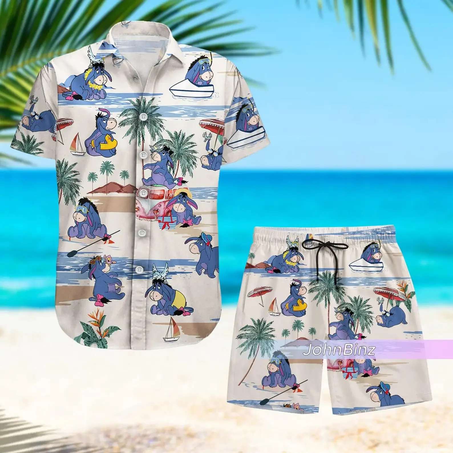 

Disney Eeyore Hawaiian Shorts Shirt Set Disney Men's Short Sleeve Set Eeyore Beach Vacation Shirt Shorts Hawaiian Shirts